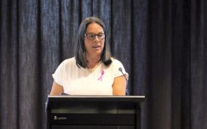 Prof Andrews speaking at the lecturn