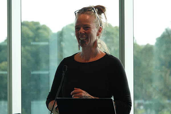 Associate Professor Hinekura Smith giving keynote address